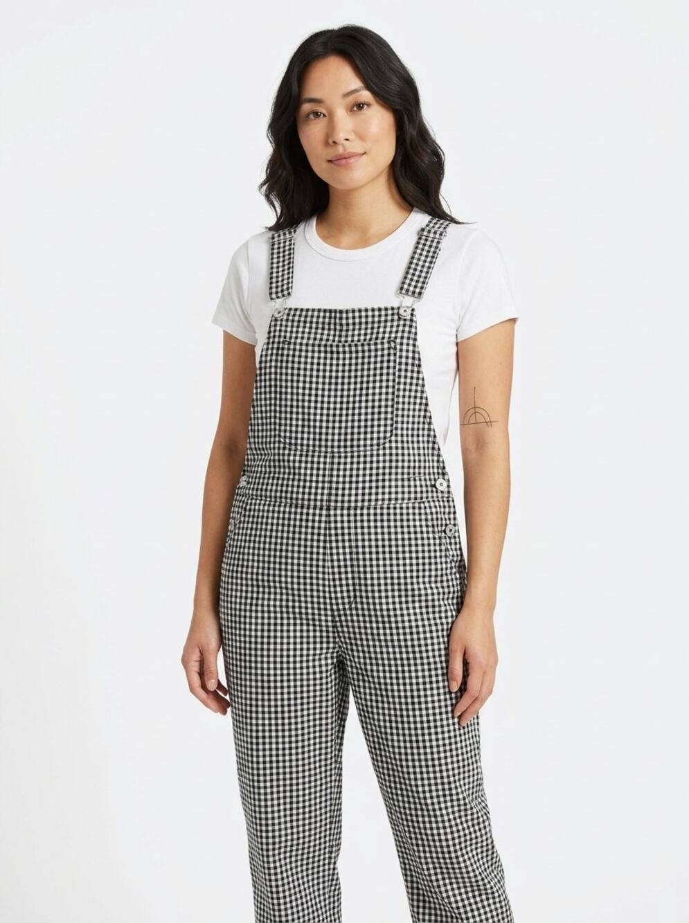 Brixton Black White Gingham Plaid Overalls Jumpsuit Women Size M